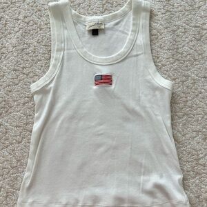 Universal Thread White Tank Top with Embroidered Flag